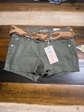 Wallflower Olive Green Denim Cutoff Shorts with Braided Belt New